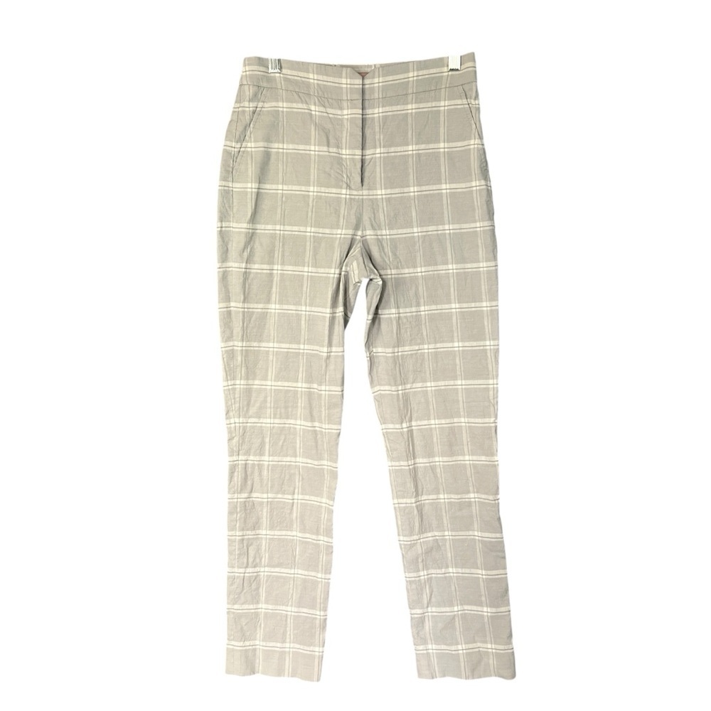 TAILORED by REBECA TAYLOR Linen Blend Trouser Pant Grey White Plaid Size 2